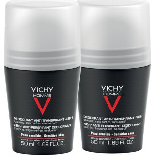 Vichy Homme Αποσμητικό Roll-on 50ml Ανδρικό Αποσμητικό 48ωρης Προστασίας Για Ευαίσθητες Επιδερμίδες (Διπλό)