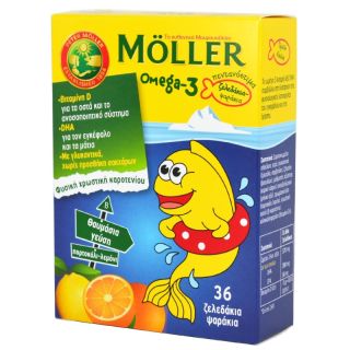 Moller's Μουρουνέλαιο Omega-3 Για Παιδιά Άνω Των 3 Ετών Με Γεύση Πορτοκάλι & Λεμόνι 36 Ζελεδάκια