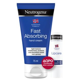 Neutrogena Promo Fast Absorbing Κρέμα Χεριών Άμεσης Απορρόφησης 75ml & ΔΩΡΟ Lipcare Ενυδατικό Στικ Χειλιών 4.8gr
