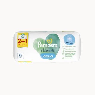Pampers Harmonie Aqua Baby Wipes Μωρομάντηλα 2+1 Δώρο 144τμχ