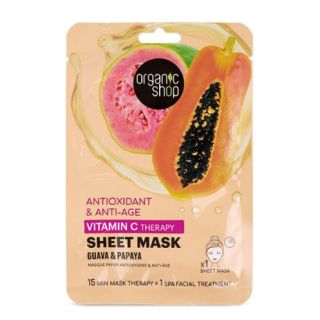 Organic Shop by Natura Siberica Antioxidant & Anti-Age Vitamin C Therapy Sheet Mask Guava & Papaya Μάσκα Προσώπου Αντιγήρανσης & Αντιοξείδωσης 1τμχ